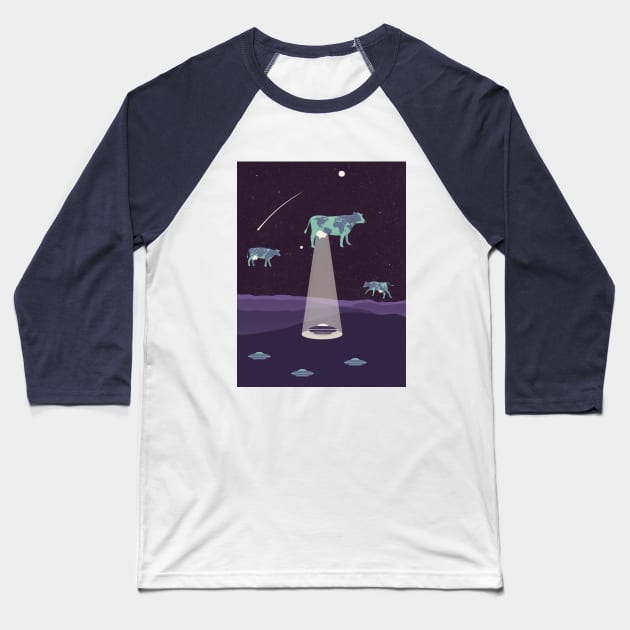 ufo cow Baseball T-Shirt by Maksym